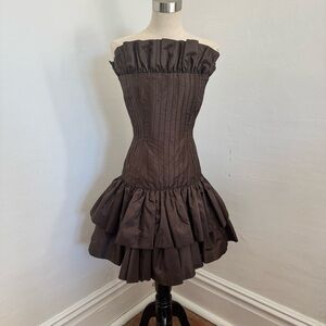 Vintage Brown Strapless Silk Mini Dress